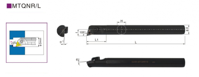 Резец внутреннего точения S25S-MTQNR16