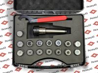 Цанговый патрон Морзе 3 с ключом и с набором цанг ER25  в деревянном кейсе (MTB3-ER25-15PCS (П2)